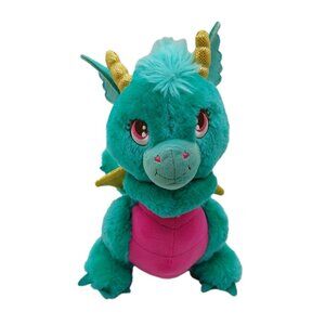 Hallmark Dragon Stuffed Plush Green Yellow Pink Horns Wings 11"